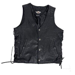 Harley Davidson Moto Leather Side Laced Vest Sz Small  Vtg